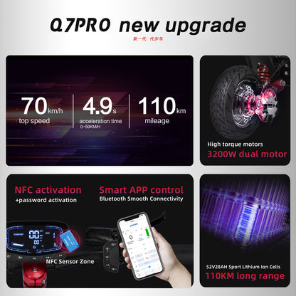Quickwheel Q7 Pro Max 70km/h Speed 90km Range Smart Bluetooth Display City E-Scooter Foldable BOYUEDA Electric Scooter
